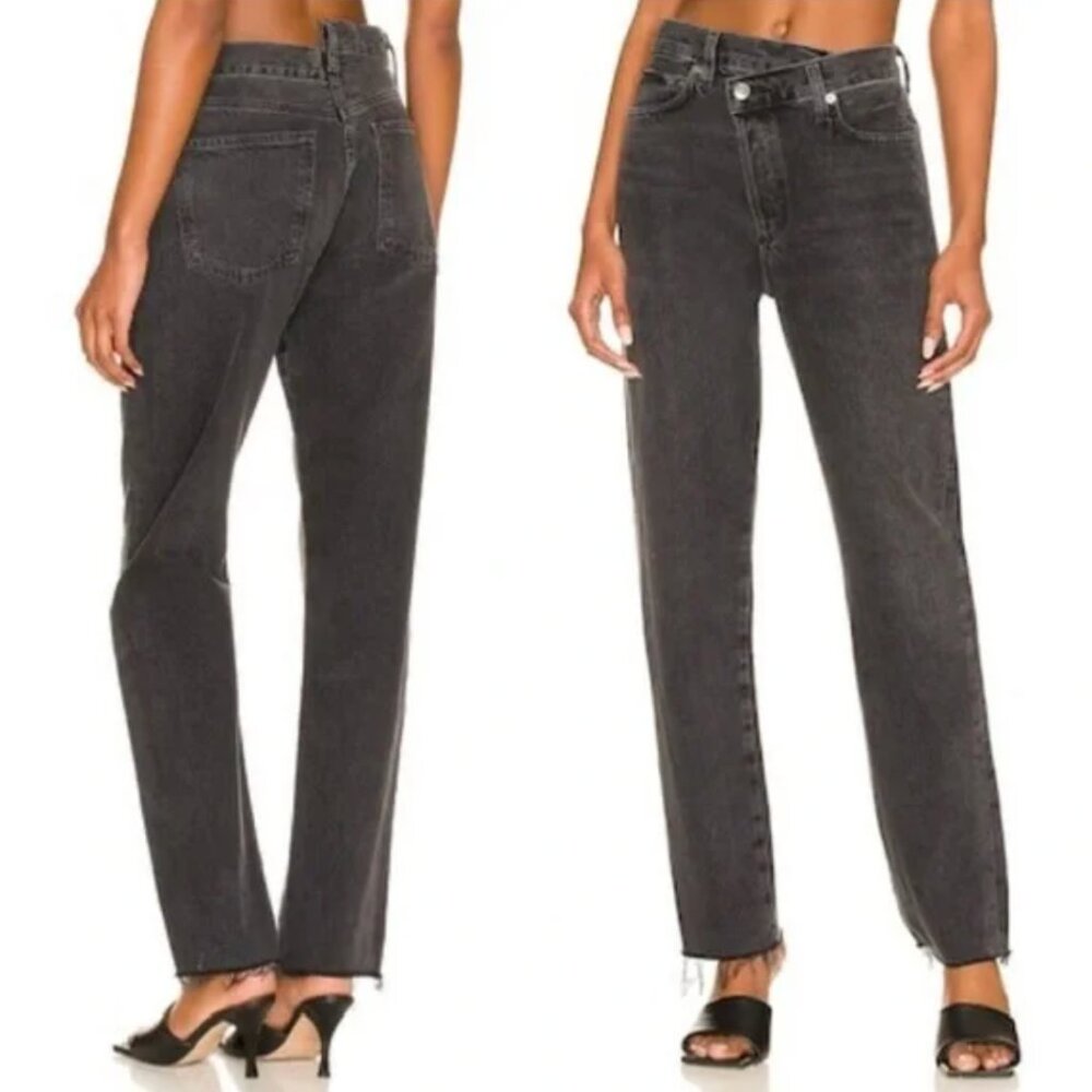 AGOLDE Criss Cross Straight Jeans - Black Wash Raw Hem Sz 27 NWOT